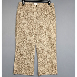 Christopher & Banks Pants Womens 12 Beige Brown Floral Stretch Pockets Cropped